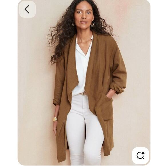 Garnet Hill Modern Linen Topper Jacket Women's XL Tobacco Linen Coastal Boho - Picture 11 of 12